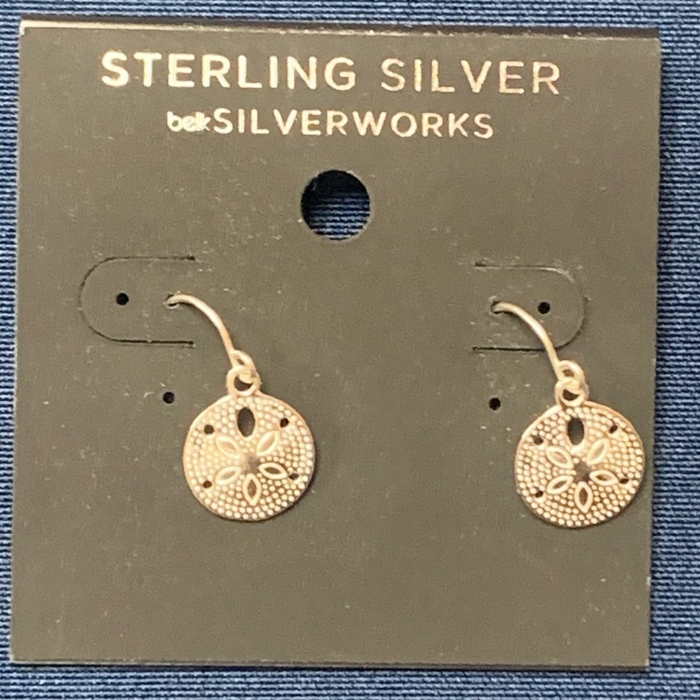 Textured Sand Dollar Drop Sterling Silver Earrings